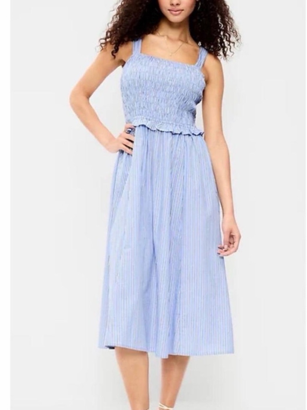 Women’s Old Navy Light Blue Striped Smocked Midi Dress size XL EUC